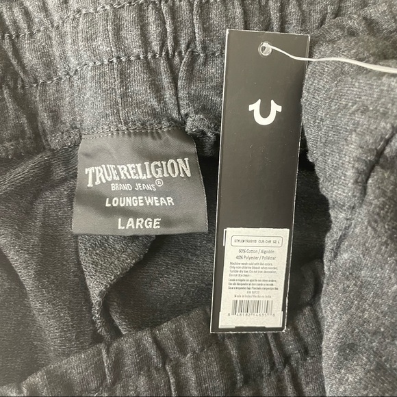 TRUE RELIGION NWT MEN’S JOGGER LOUNGE WEAR SWEAT PANTS CHARCOAL GRAY GOLD - Picture 5 of 5